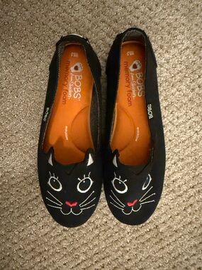 BOBS from Skechers Black Cat Ballet Flats with Orange Insole